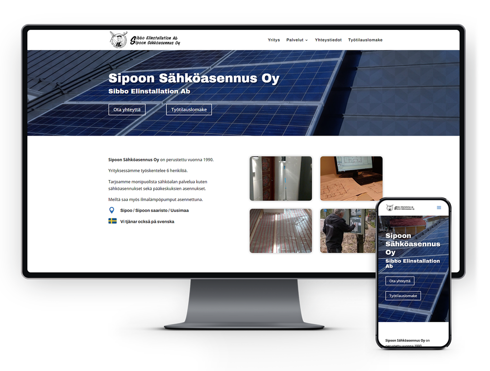 WordPress kotisivut yritykselle Sipoon Sähköasennus Oy.